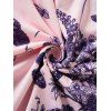 Butterfly Flower Print Dress Off The Shoulder Ruffle Lace Panel Scalloped High Waisted A Line Midi Dress - LIGHT PINK S