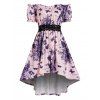 Robe Mi-Longue Panneau en Dentelle Festonnée à Imprimé Fleur et Papillon à Taille Haute - Rose clair XL