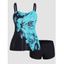Ensemble de Bikini de Bain Tankini Matelassé à Imprimé Fleur Peinture D'Encre à Bretelle Ajustable Deux Pièces de Swimwear - Bleu M