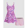 Maillot de Bain Tankini Rembourré à Imprimé Cachemire Deux Pièces - Rose clair XL