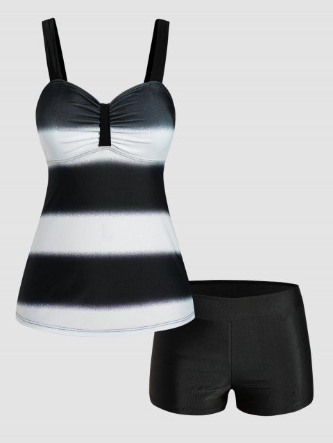 Ensemble de Bikini de Bain Tankini en Blocs de Couleurs Matelassé à Volants Deux Pièces de Swimwear