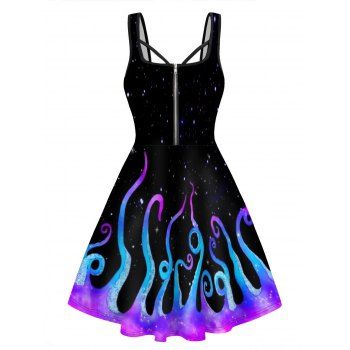 

Galaxy Octopus Print Mini Dress Half Zipper Sleeveless A Line Cami Dress, Purple