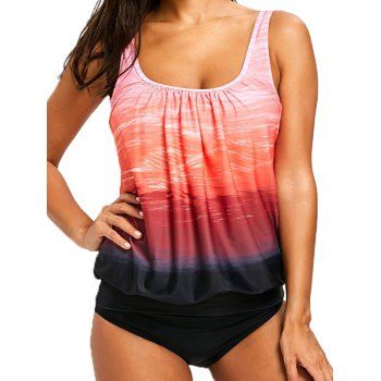 

Ombre Print Tankini Swimsuit Adjustable Straps Tankini Two Piece Swimwear Padded Bathing Suit, Red