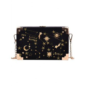 

Sun Moon Star Print Zipper Chain Crossbody Bag, Black