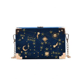 

Sun Moon Star Print Zipper Chain Crossbody Bag, Blue