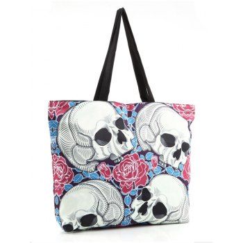 

Gothic Rose Skull Pattern Zipper Trendy One Shoulder Bag, White