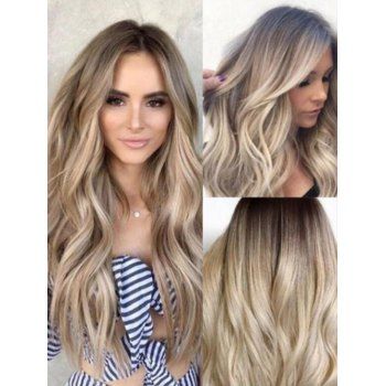 

Ombre Middle Part Wavy Long Trendy Capless Synthetic Wig, Light coffee