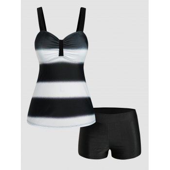 

Colorblock Tankini Swimsuit Ruched Padded Tankini Two Piece Swimwear Boyleg Bathing Suit, Black