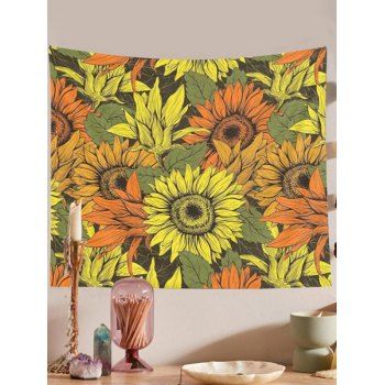

Sunflower Leaf Print Trendy Tapestry Hanging Wall Home Decor, Light yellow