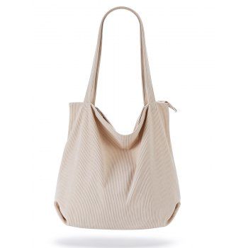 

Textured Plain Color Zipper Trendy One Shoulder Bag, White