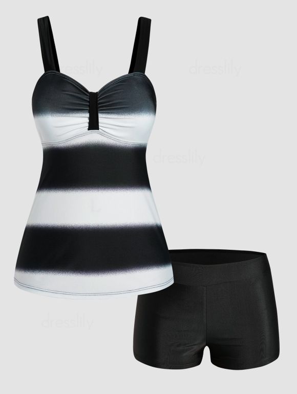 Ensemble de Bikini de Bain Tankini en Blocs de Couleurs Matelassé à Volants Deux Pièces de Swimwear - Noir L