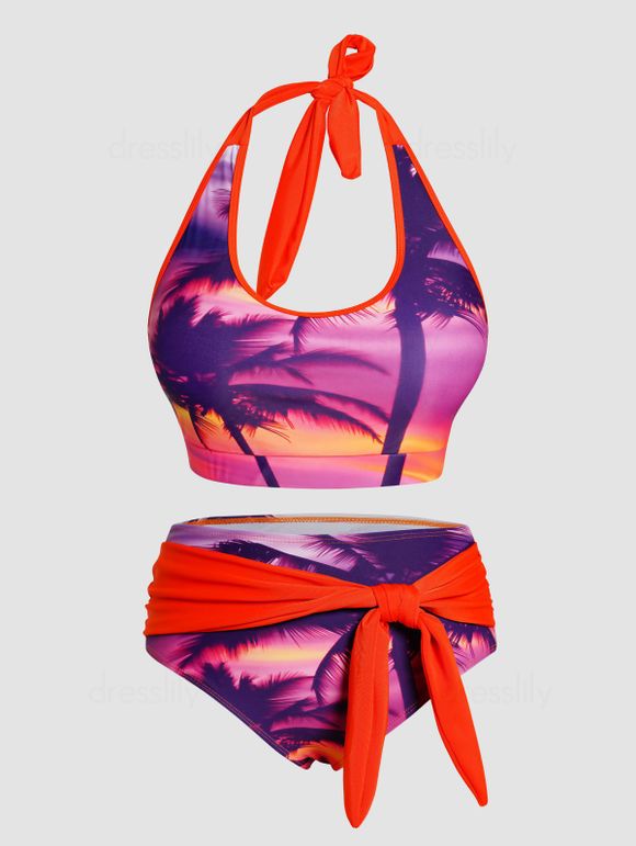 Ensemble de Bikini de Bain Tankini de Plage Arbre Couche de Soleil Matelassé avec Nœud Papillon de Vacance - multicolor XL