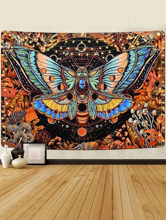 Tapisserie Murale à Imprimé Feuilles Colorées et Papillons Décor Maison - multicolor 150 CM X 130 CM