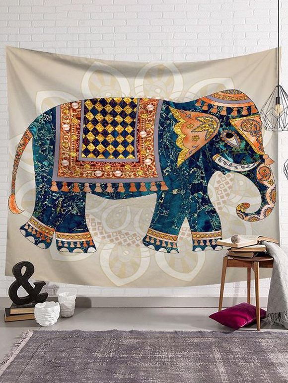 Tapisserie Pendante Murale Style Ethnique à Imprimé Eléphant Géométrique - multicolor 95 CM X 73 CM