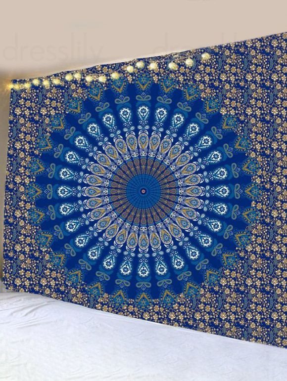 Tapisserie Murale à Imprimé Fleurs en Tourbillon Style Bohémien Décor Maison - Bleu 150 CM X 130 CM