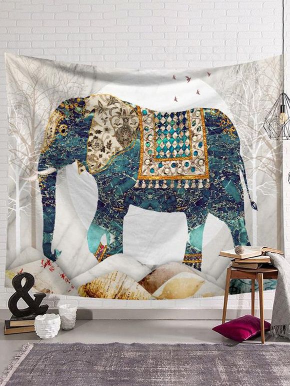 Tapisserie Pendante Murale Style Ethnique Eléphant à Imprimé Géométrique - multicolor 95 CM X 73 CM