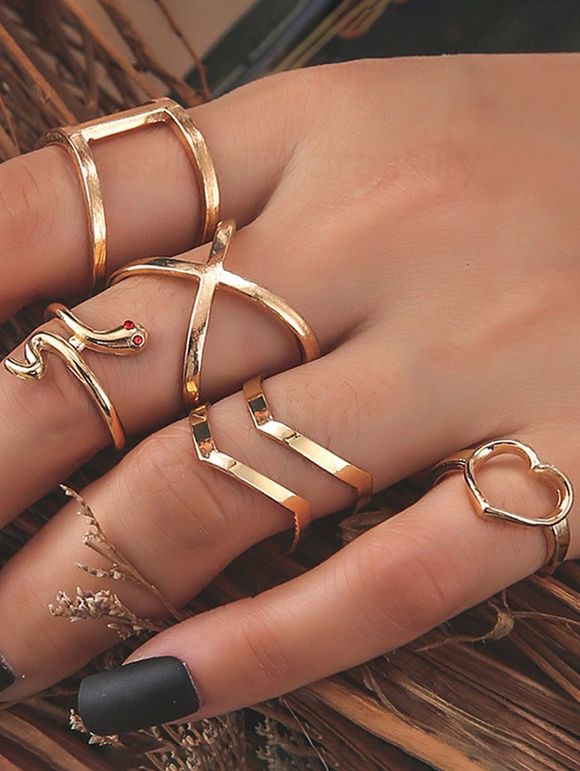5 Pièces Ensemble de Bague Géométrique Cœur Torsadé - d'or 