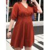 Mini Robe Ligne A Faux Bouton en Couleur Unie à Manches Courtes à Taille Haute - Rouge L