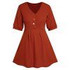 Mini Robe Ligne A Faux Bouton en Couleur Unie à Manches Courtes à Taille Haute - Rouge 2XL