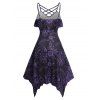 Robe Mi-Longue Asymétrique Etoile Soleil Imprimée à Taille Haute sans Manches en Treillis - Concorde M