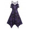 Sun Printed Dress Lattice Strap Sleeveless Foldover High Waisted Asymmetrical Midi Dress - CONCORD XXL