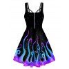 Galaxy Octopus Print Mini Dress Half Zipper Sleeveless A Line Cami Dress - PURPLE L
