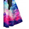 Colorful Galaxy Print Mini Dress Half Zipper Sleeveless A Line Cami Dress - BLACK S