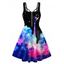 Mini Robe Ligne A Colorée à Imprimé Galaxie à Demi-Zip sans Manches - Noir L