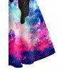 Colorful Galaxy Print Mini Dress Half Zipper Sleeveless A Line Cami Dress - BLACK L