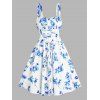 Flower Print Mini Dress Lace Up Sleeveless Ruched Bust High Waist Vacation Dress - LIGHT BLUE XL