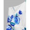 Flower Print Mini Dress Lace Up Sleeveless Ruched Bust High Waist Vacation Dress - LIGHT BLUE XL