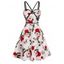 Mini Robe D'Eté à Bretelle Ajustable Croisée à Imprimé Fleur Contrastée avec Passepoil - Blanc XL
