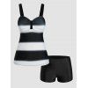 Ensemble de Bikini de Bain Tankini en Blocs de Couleurs Matelassé à Volants Deux Pièces de Swimwear - Noir L