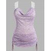 Plus Size & Curve Tank Top Hollow Out Lace Shoulder Heathered Tank Top Cowl Neck Cinched Ruched Tank Top - LIGHT PURPLE 2X