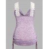 Plus Size & Curve Tank Top Hollow Out Lace Shoulder Heathered Tank Top Cowl Neck Cinched Ruched Tank Top - LIGHT PURPLE 2X