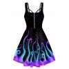 Mini Robe Ligne A Galaxie Pieuvre Imprimée à Demi-Zip sans Manches à Bretelle - Pourpre M