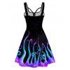 Mini Robe Ligne A Galaxie Pieuvre Imprimée à Demi-Zip sans Manches à Bretelle - Pourpre M