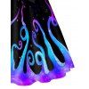 Robe Ligne A Galaxie Pieuvre Imprimée à Taille Haute avec Nœud Papillon - Noir S