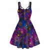 Celestial Sun Moon Galaxy Print Mini Dress Half Zipper Sleeveless Casual Dress - PURPLE XXL