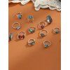 12 Pièces Ensemble de Bague Bohémienne en Fausse Turquoise - Argent 