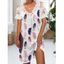 Mini Robe Ligne A Festonnée Panneau en Dentelle à Imprimé Plume Colorée à Col V - Blanc 2XL