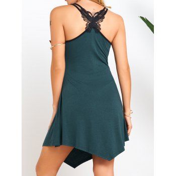 

Butterfly Lace Panel Asymmetric Cami Dress Dual Straps A Line Dress, Deep green