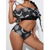 Plus Size Vacation Tankini Swimsuit Celestial Moon Flower Star Print Swimwear Flounce Bathing Suit - BLACK 1XL