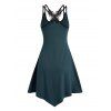Butterfly Lace Panel Asymmetric Cami Dress Dual Straps A Line Dress - DEEP GREEN S