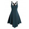 Butterfly Lace Panel Asymmetric Cami Dress Dual Straps A Line Dress - DEEP GREEN S