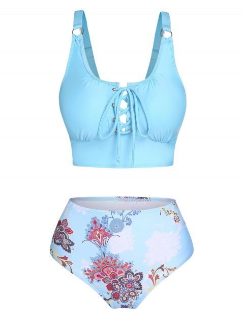 NILLLY Swimwear for Women, Women's Sexy Solid Color Panel Flat Chest High  Waist Bikini Split Swimsuit Light blue / M 
