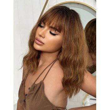 

Wavy Full Bang Medium Highlight Capless Trendy Synthetic Wig, Light brown