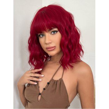 

Wavy Full Bang Medium Capless Bobo Cosplay Synthetic Wig, Rose red