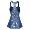 Heart Crochet Lace Panel Racerback Chain Cut Out Ruched Tank Top And Low Rise Destroyed Flare Jeans Casual Outfit - BLUE S