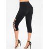 Colorblock Panel Ripped V Neck Cinched Short Sleeve T-shirt And Solid Color Lattice Capri Leggings Outfit - multicolor S